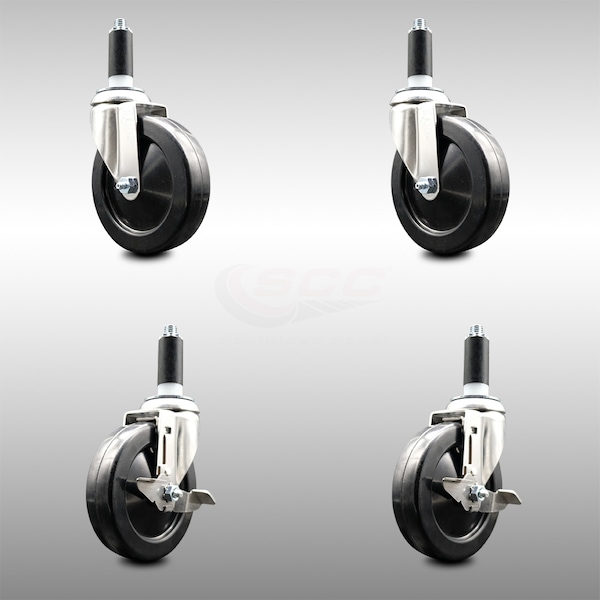 Service Caster 5 Inch 316SS Soft Rubber Swivel 1-1/8 Inch Expanding Stem Caster Brake SCC, 2PK SCC-SS316EX20S514-SRS-2-TLB-2-118 - main